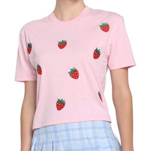 Hot Topic Embroidered Strawberry Tee
